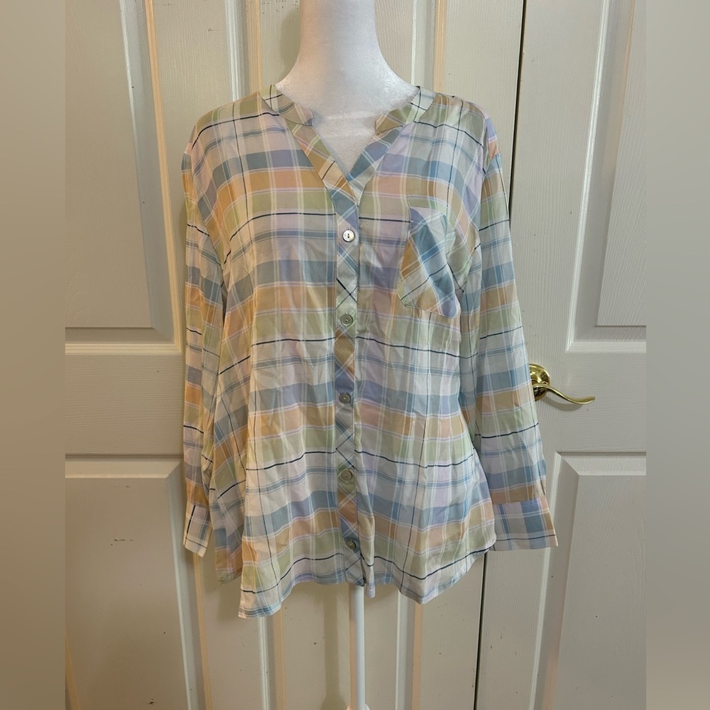 Orvis pastel plaid top, size 16